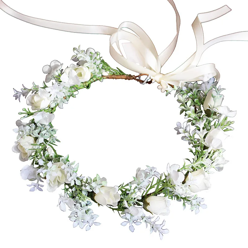 

Mori Flower garland Green Plant Flower Crown Bridal Holiday wedding headpiece