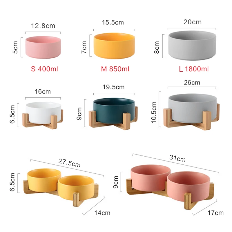 

Ceramic Anti-slip Dog Bowls Pet Bowl For Small Dogs 400ml Cat Dog Feeder With Wood Stand Cat Dog Food Bowl Dog Supplies