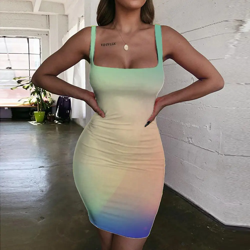 

Giyu Gradient Dresses Women Art 3d Print Psychedelic Halter Sleeveless Harajuku Vestido Sexy Womens Clothing Mini Evening Beach