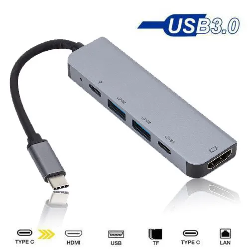 USB-концентратор Ouhaobin5 в 1 USB 3 0 адаптер с HDMI 4 K видео PD чтение SD / TF карта USB-порт для ПК