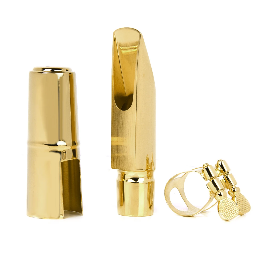 

Golden Plated Alto Sax Saxophone Mouthpiece #6 Metal with Cap and Ligature high Baffle Design Special Tone Chamber