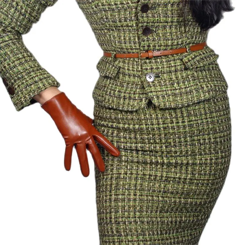 

Ультракороткие кожаные перчатки 13 см, длина рукава, имитация овечьей кожи, кофейные, темно-коричневые, карамельные, бронзовые, женские PU75