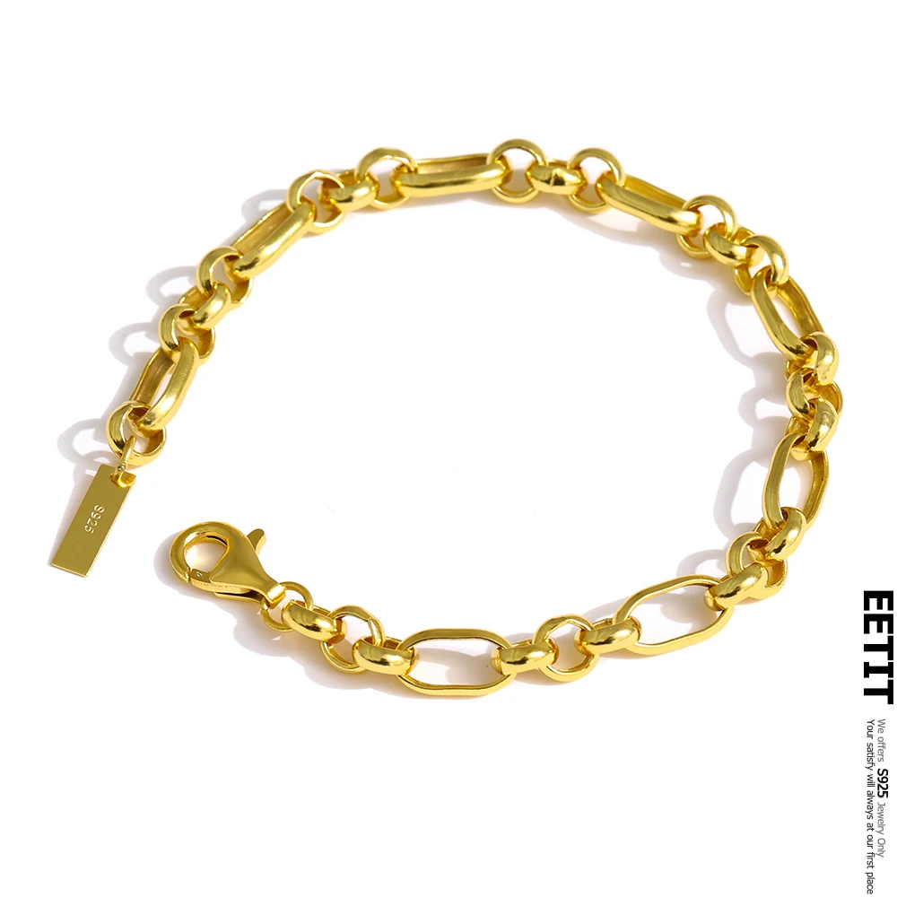 

Eetit 100% 925 пробы Серебряный браслет-цепочка эффектный браслет золотой серебряный цвет металлические модные ювелирные изделия Pulseras Mujer Moda 2021