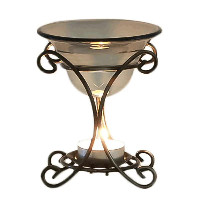1 Pc High Quality Vintage Iron Frame Oil Burner Glass Plate Candle Fragrance Lamp Oil Furnace Aroma Burner Home Decoration