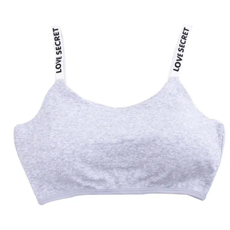 Women Student Letters Printed Spaghetti Straps Bra Removable Padded Seamless Bralette Teenage Girl Solid Color Cotton 3 Hook &