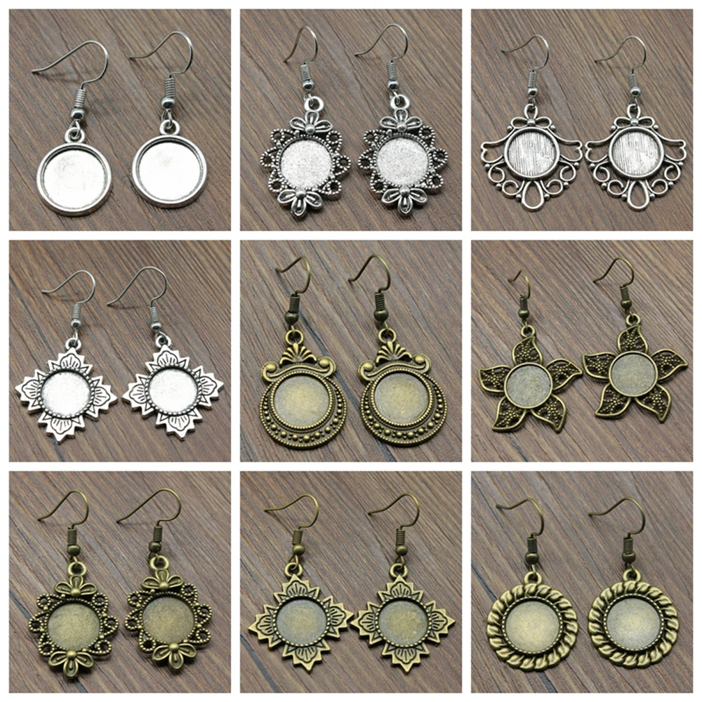 1 пара 12 мм круглые Стекло кабошоны базовые серьги Бланки заушный крючок цветок