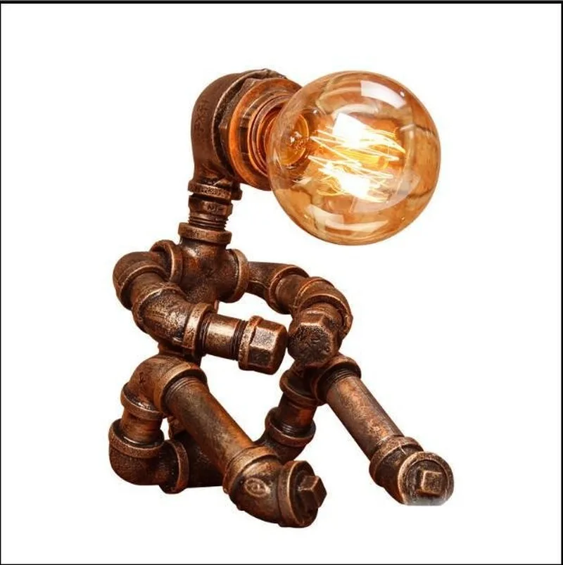

Table Lamps Retro Water Pipe Robot Desk Lamp Home Deco Industrial Lamp Beside Bedroom Lamp Study Decoration Led Beds