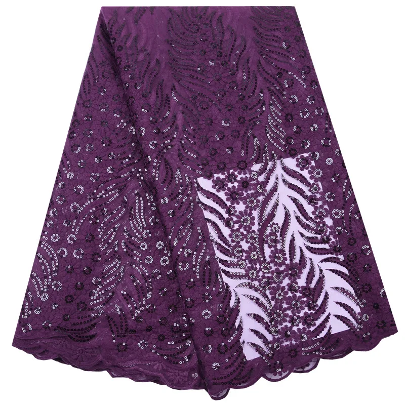 Purple Высококачественная французская сетка молочного шелка кружевная ткань для невесты новейшая африканская сухая кружевная ткань с блестками для нигерийских вечерние платья F1763 - Цвет: Purple