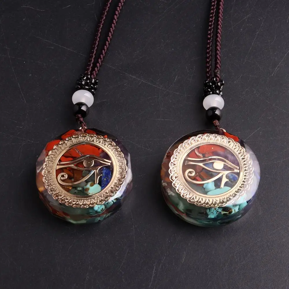 

6pcs Orgonite Energy Horus Eye Necklace Pendant Geometry Chakra Necklace Natural Stone Meditation Pendulum Jewelry For Wholesale