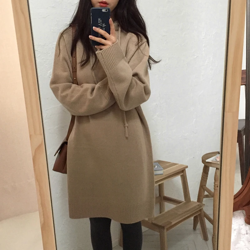 Женское Короткое платье-свитер с длинным рукавом Элегантное повседневное