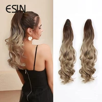 esin synthetic ponytail extension long straight no wrap around claw clip in fiber hair clips for women