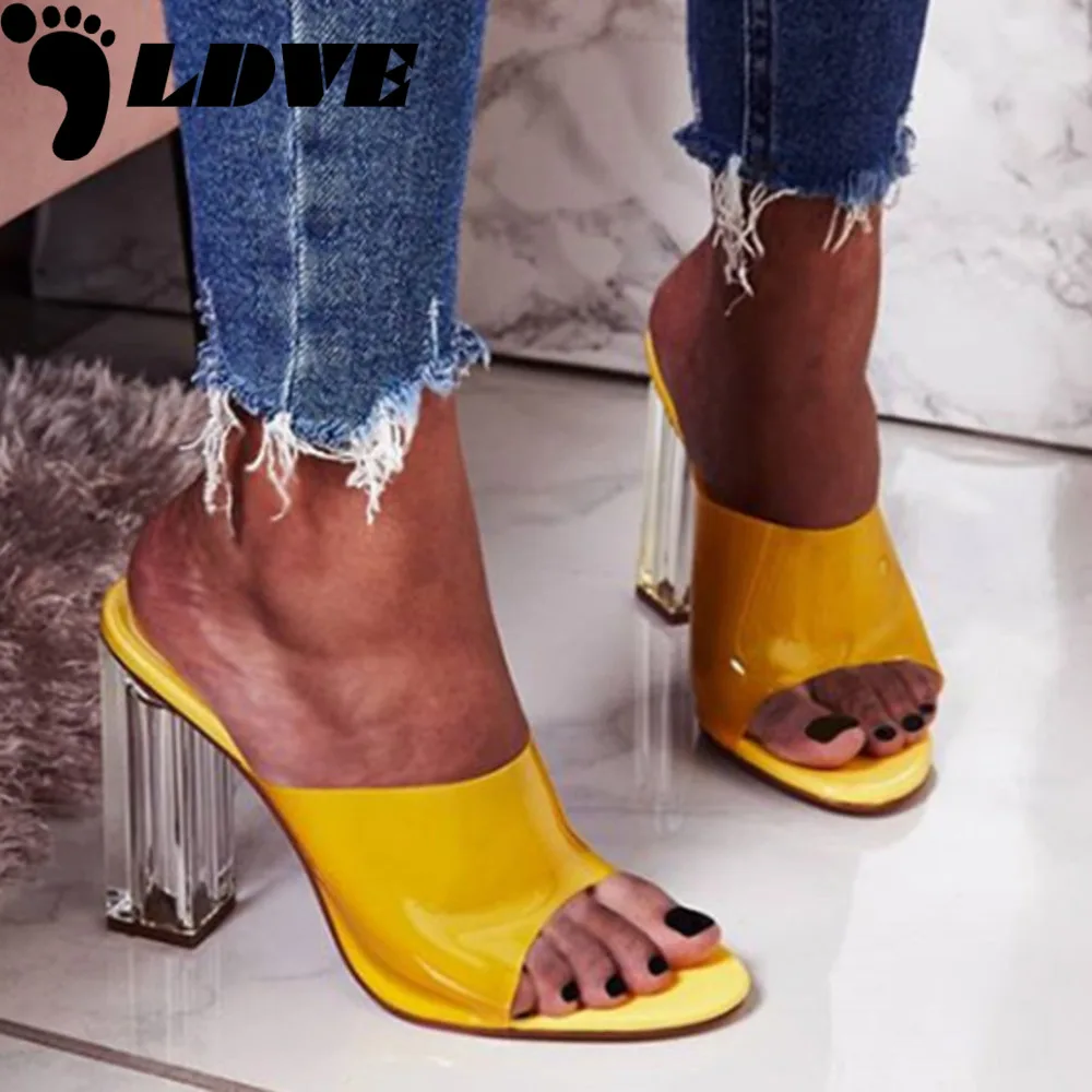 Женские тапочки Цвет фиолетовый желтый Прозрачные прозрачные высокие каблуки из