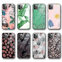 luxury fashion vogue leaf funda case for iphone 12 case for iphone 12 11 pro xs max mini xr x 7 8 6 6s plus se 2020 glass shell