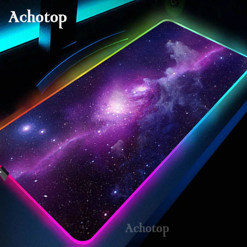 colorful luminous rgb gaming mouse pad blue purple cloud space desktops for computer desk notbook for csgo dota2 lol gamer pad free global shipping