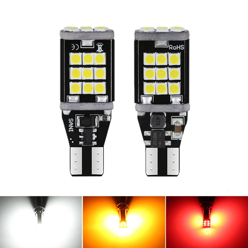 

2pcs T15 W16W LED Backup Light Reserve Lamp Canbus Bulbs 3030 24chips NO Error High Power LED Canbus 921 912 W16W Car LED Bulb