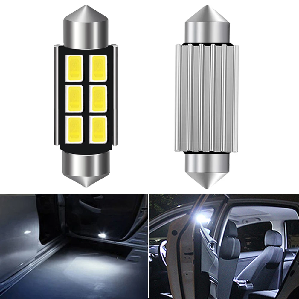 

2pcs C5W C10W LED CanBus Festoon 31mm 36mm 39mm 41mm 5630SMD Car Bulb Interior Reading Light License Plate Lamp 6000K White 12V