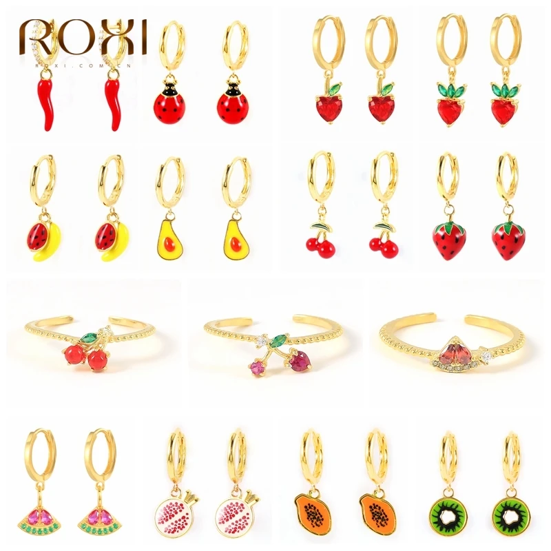 

ROXI Cute Fruit Enamel Hoop Earrings for Women Girls Summer Jewelry Earrings 925 Sterling Silver Insect Huggie Earrings Colorful