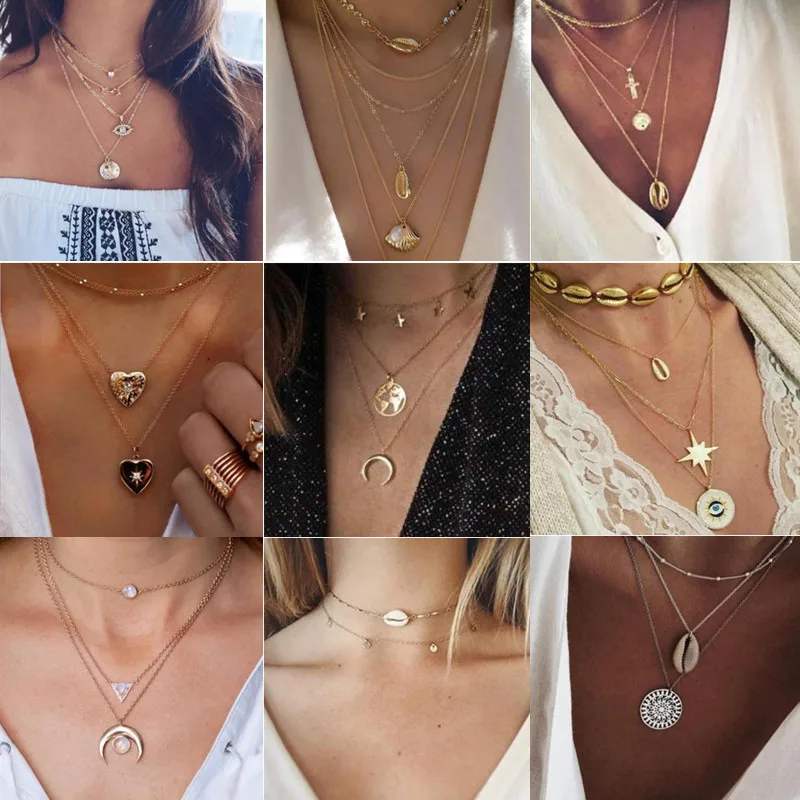 Винтажное ожерелье с изображением звезды и Луны для женщин модное золотого цвета