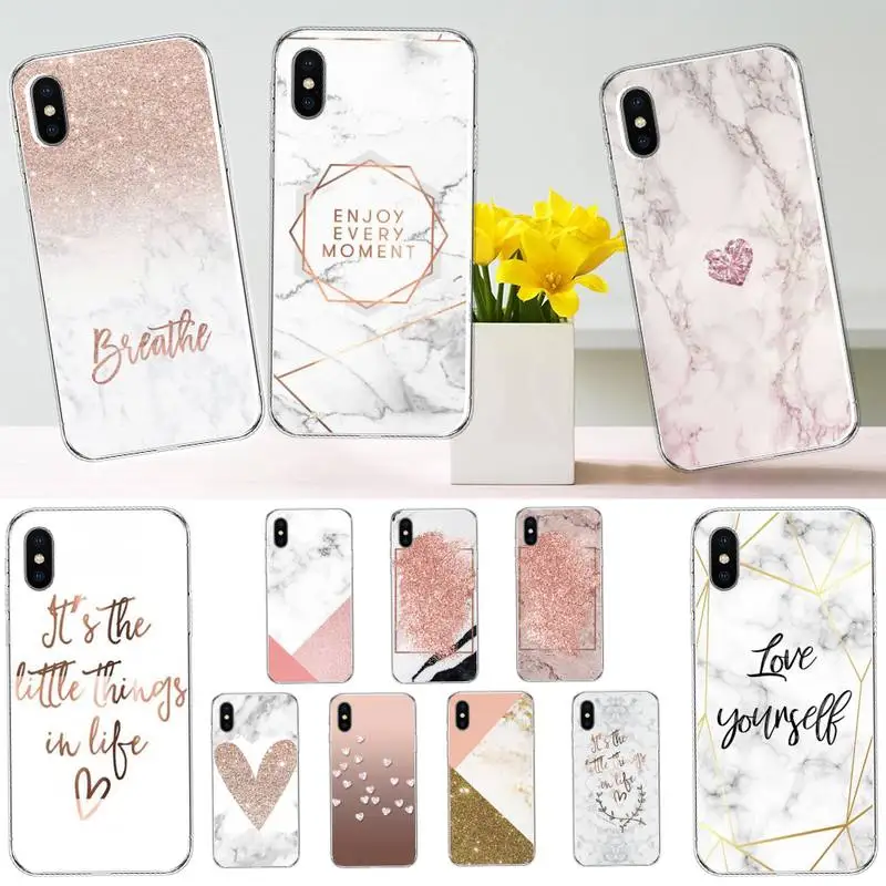 

Glitter Marble Love heart pattern Phone Case Transparent soft For iphone 12 11 13 7 8 6 s plus x xs xr pro max mini