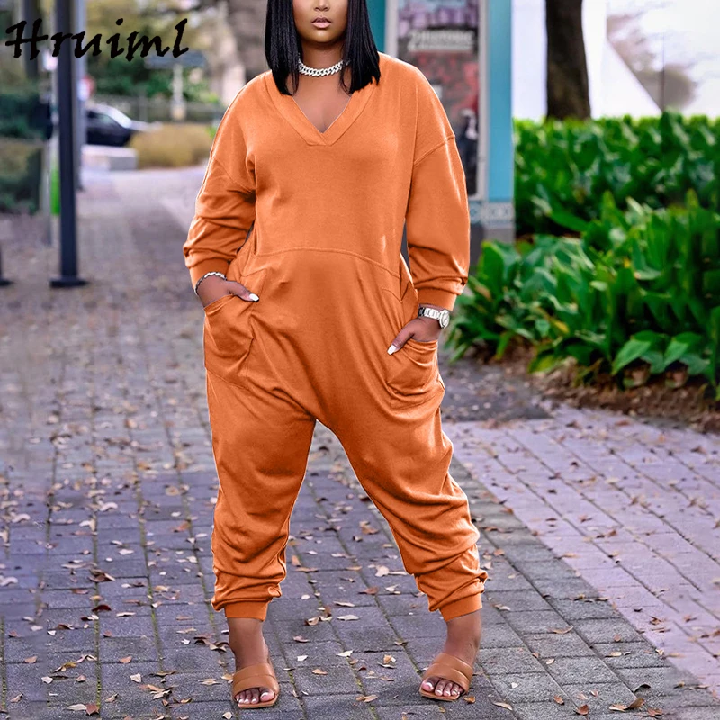 

Wholesale Jumpsuit Women Wholesale S-3XL Solid Color Pockets Overalls Women Long Sleeve Ruched Loose Bodysuit Casual Romper Lady