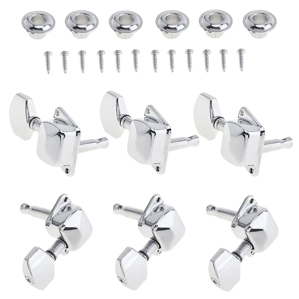 

6pcs Chrome Guitar Tuning Pegs 3R+3L Semi-closed Tune Tone Machine Heads Tuners for Acoustic Folk Guitar Musical Accessories
