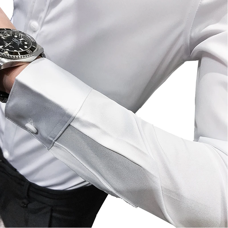 Мужская приталенная рубашка Shenrun черно белая Повседневная с длинными рукавами