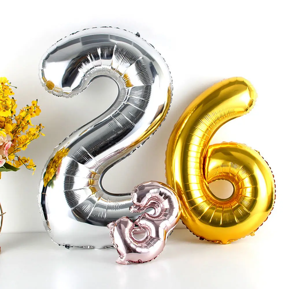 1PC 16'' 32'' 40'' Number Foil Balloon Helium Balloons Birthday Party Decoration Kids Decor For Home New Year Christmas Navidad