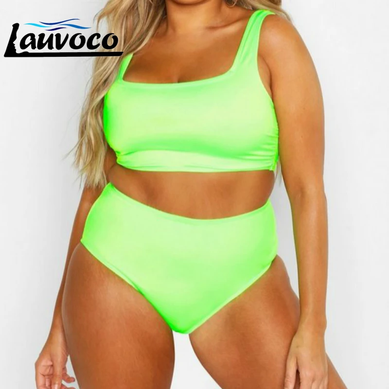 Однотонный черный комплект бикини большого размера купальник с высокой талией