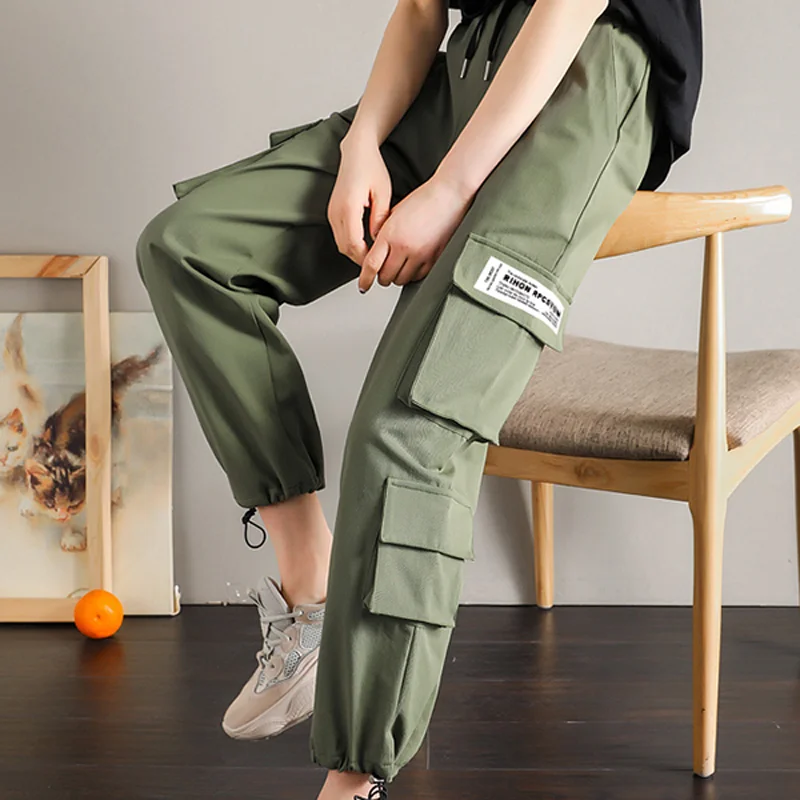 

Women Casual Loose Cargo Pants Ladies Fashion High Wasit Letter Printed Drawstring Streetwear Trousers Female Jogging Sport Pant