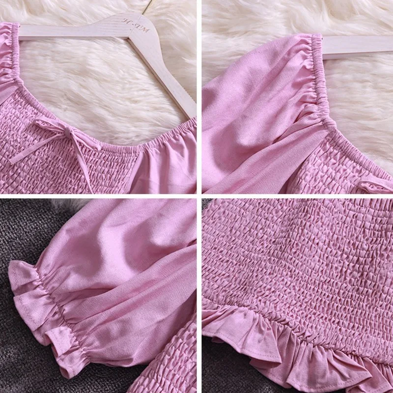 

Niche lotus leaf edge hip 2020 Summer new one-line collar lotus leaf sleeve waist all-match dress female