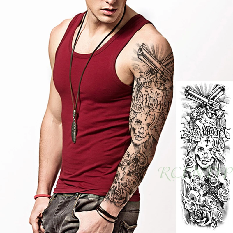 Временная татуировка водостойкая с большим крестом двумя пистолетами для