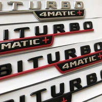flat letter emblem for mercedes benz biturbo 4matic red plus car styling fender badge doulbe turbo sticker chrome black