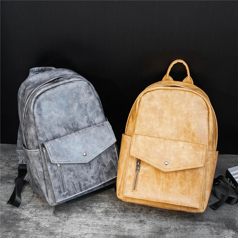 

New Retro Men Leather Backpack Trendy Casual Large Capacity Street Travel Laptop Back Pack Student School Bag Mochila de hombre