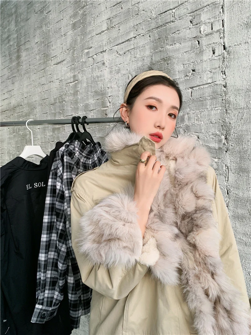 Парка женская зимняя Новинка 2021 натуральное меховое пушистое пальто из лисьего