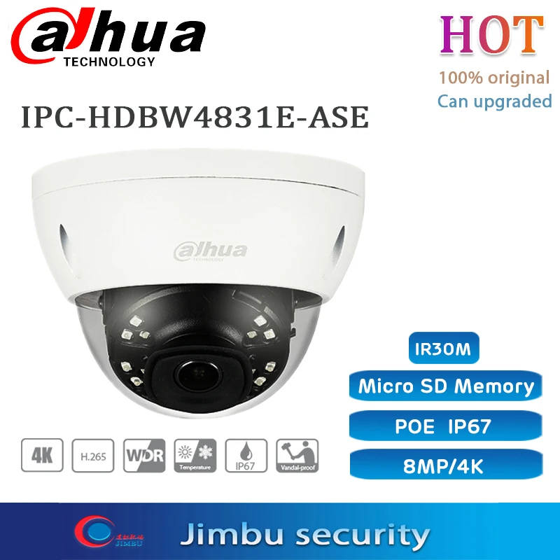 

IP-камера dahua, внутренняя камера 8 МП, купольная инфракрасная IK10 Poe, 30 м, 1/1 дюйма