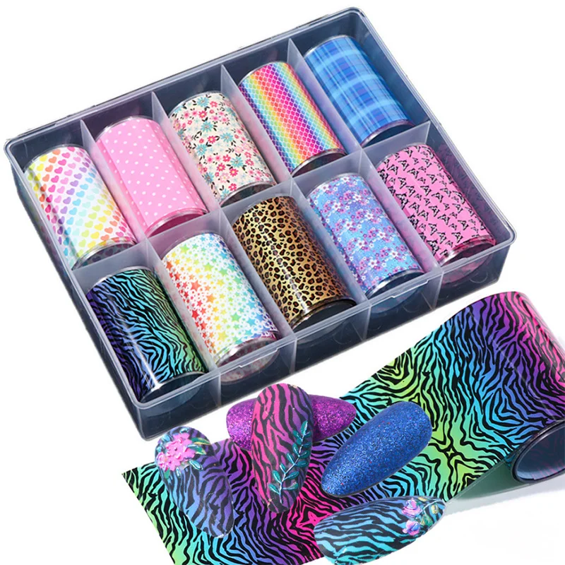 

10Rolls/Box Nail Stickers Nail Art Decorative Stickers Charms Stars Flowers Transfer Sticker Decals Nail Accessories