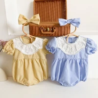 2021 new summer baby girl rompers playsuits newborn short sleeve lace plaid jumpsuit infant bodysuit toddler girls clothes set