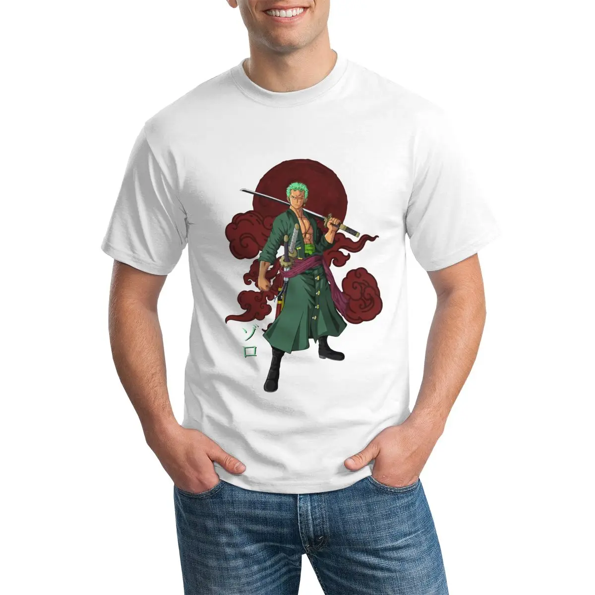 

Футболка Bandai с рисунком ророноа Зоро, пиратский охотник, манга, 100 хлопок, Мужская футболка с коротким рукавом, летняя графическая футболка