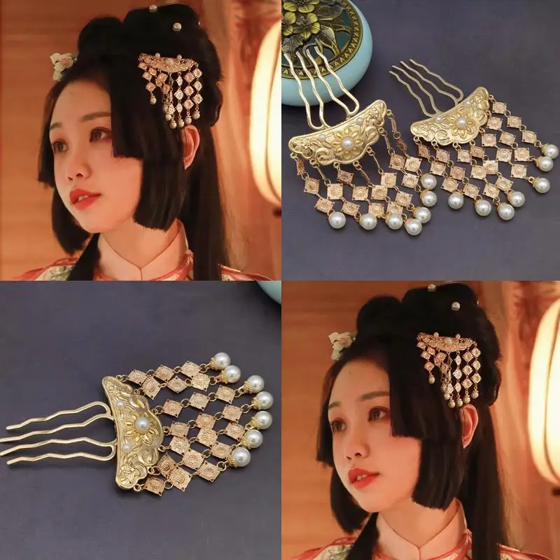 

XinHuaEase Hanfu Accessories Hairpin Female Ancient Step Shake Tassel Antique Retro Palace Headdress Pearl Alloy Chinese Women's