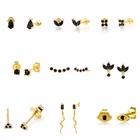 Женские серьги-гвоздики из серебра 2021 пробы с черным цирконием