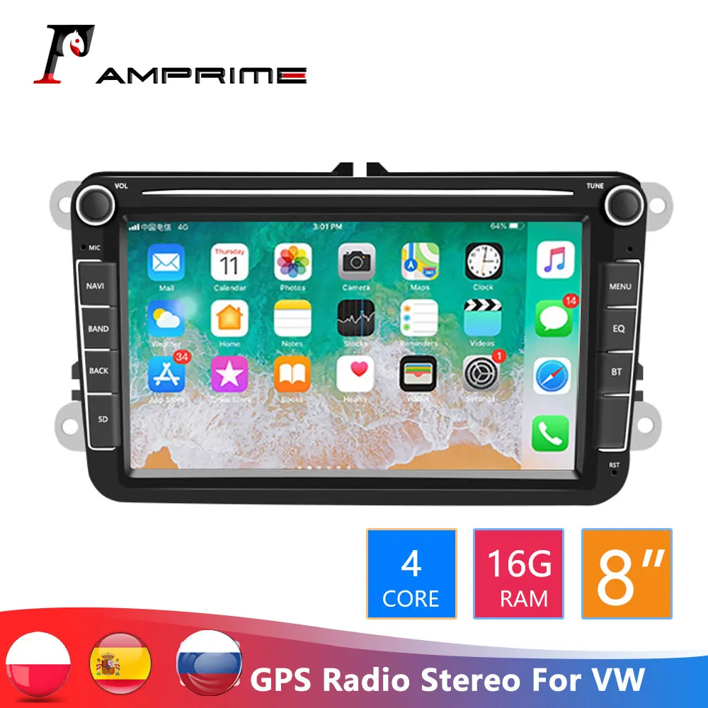 Автомагнитола AMPrime для VW мультимедийный проигрыватель 2 Din с Android 8 1 GPS Wi-Fi MP5 FM-радио