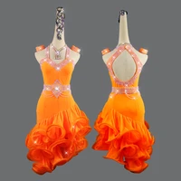 orange dress for oriental dance of waltz leotard dancewear for girl feminine clothes