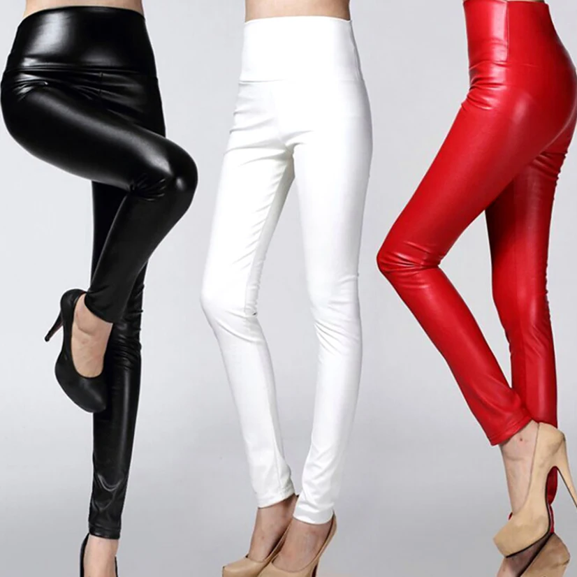 Women Sexy Faux Leather Leggings High Waist PU Fleece Female Plus Size Trousers Winter Pants Ladies Leggins Multicolor Fashion