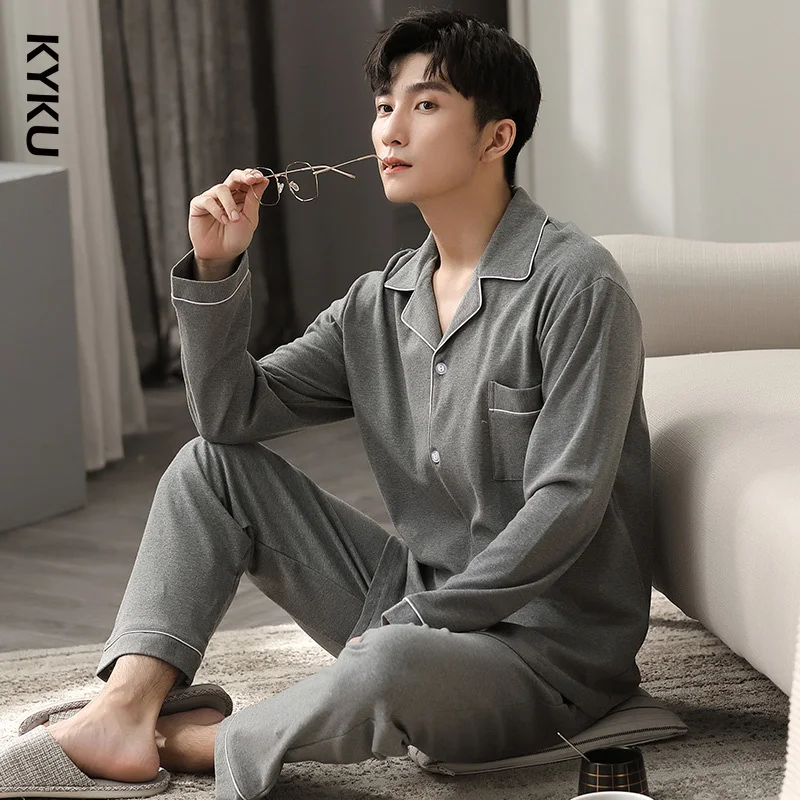 

Winter 100% Cotton Pajamas for Men Sleepwear Lounge 2020 Fashion Pyjama Homme White Pijamas Hombre Invierno Cotton Pyjama Male