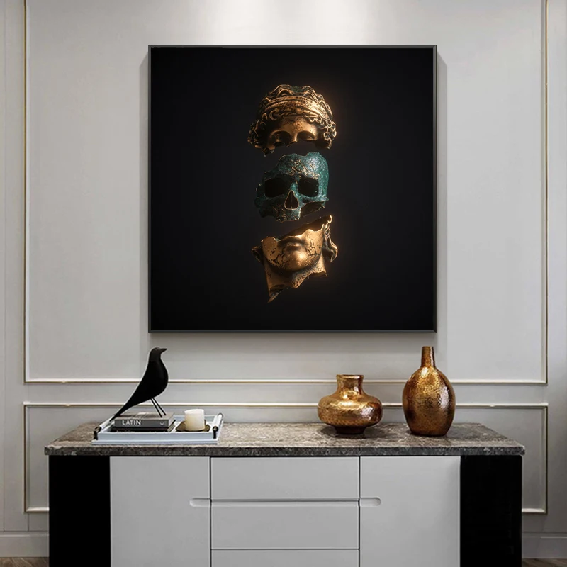 

Canvas Painting wall art HD Bronze David Head and Skull Posters Nordic Celebrity statue picture Hoom Decor Modern art painting