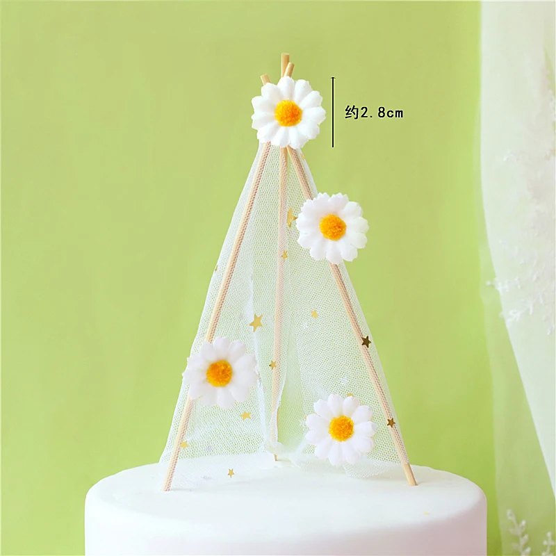 Маленькая палатка ромашки в лесу счастливые топперы для торта на день рождения