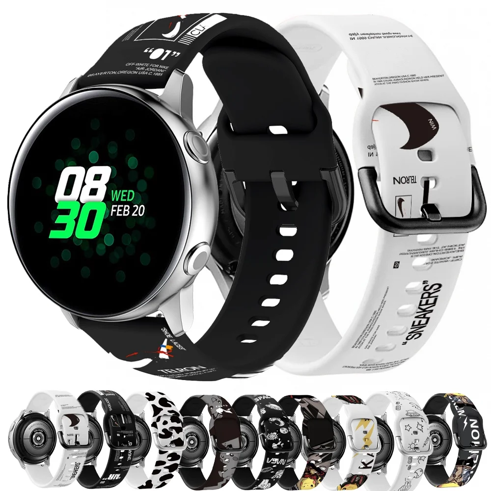 

Ремешок силиконовый для Samsung Galaxy Watch 3 4 41 мм 45 мм 42 мм, спортивный смарт-браслет с принтом для Huawei Watch 2 GT2 PRO