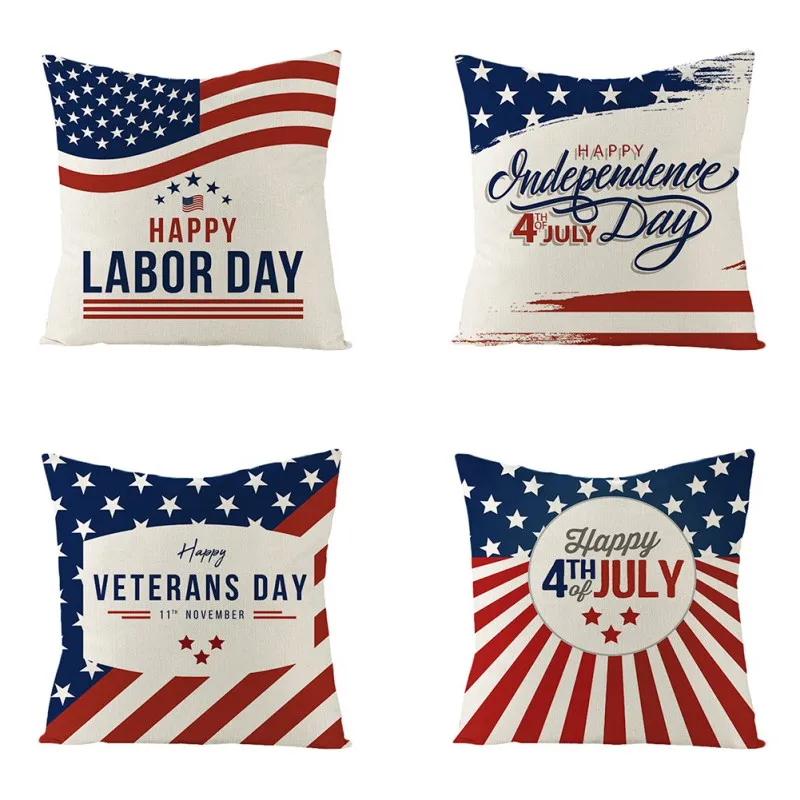 

4PCS American Flag Pillowcase Independence Day Gifts Patriotic 4th July Throw Pillow Case Cushion Cover for Home Decoration