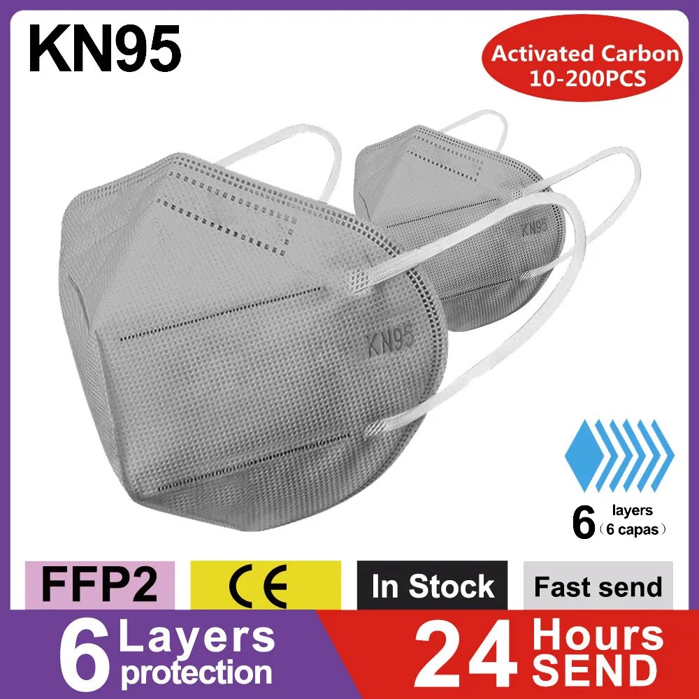 

KN95 Face Masks 6 Layers Protective Gray Activated Carbon Mask Respirator FFP2MASK Mascherine FFP2 Mascarillas FPP2 Masque FFP 2