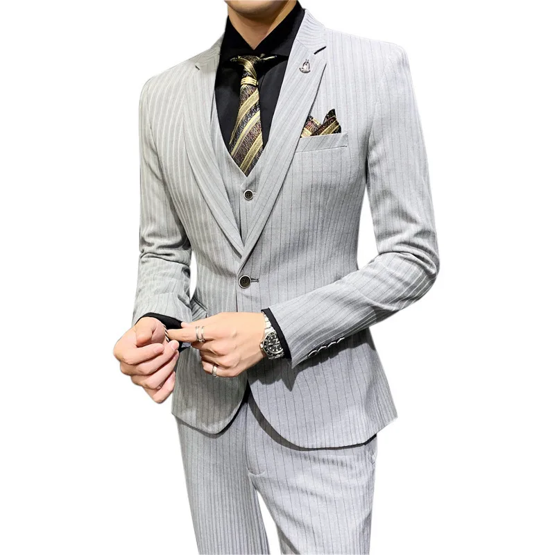 

Striped suit men's suits the groom's best man married a three-piece men's business casual clothing cultivate morality